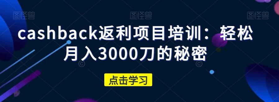 cashback返利项目培训：轻松月入3000刀的秘密-huitchan网创