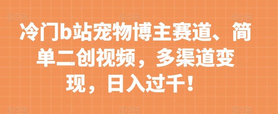 冷门b站宠物博主赛道，简单二创视频，多渠道变现，日入过千！【揭秘】-huitchan网创