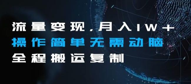 流量变现，月入1W+操作简单无需动脑全程搬运复制【揭秘】-huitchan网创