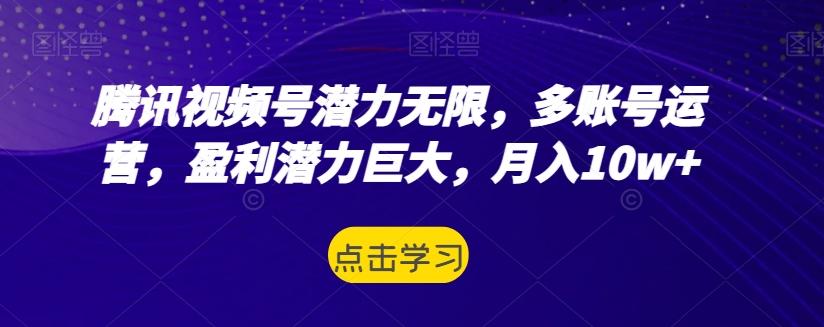 腾讯视频号潜力无限，多账号运营，盈利潜力巨大，月入10w+-huitchan网创