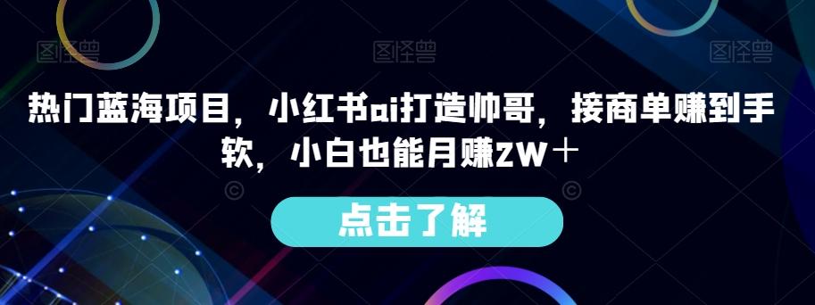 热门蓝海项目，小红书ai打造帅哥，接商单赚到手软，小白也能月赚2W＋-huitchan网创