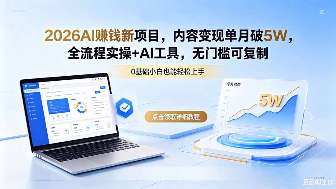 2026AI赚钱新项目，内容变现单月破5W，全流程实操+AI工具，无门槛可复制-huitchan