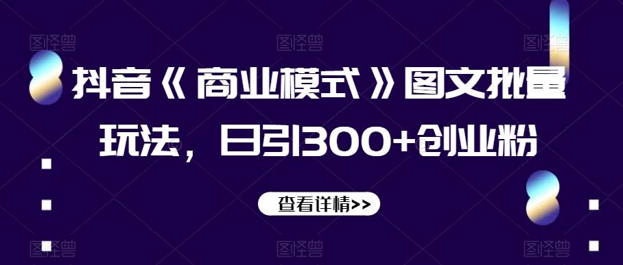 抖音《商业模式》图文批量玩法，日引300+创业粉【揭秘】-huitchan网创