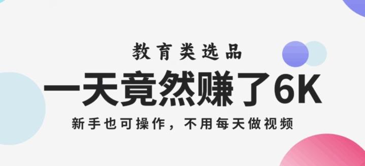 一天竟然赚了6000多，教育类选品，新手也可操作，更不用每天做短视频【揭秘】-huitchan网创