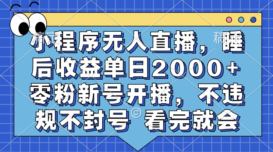小程序无人直播，睡后收益单日2000+ 零粉新号开播，不违规不封号 看完就会-huitchan网创
