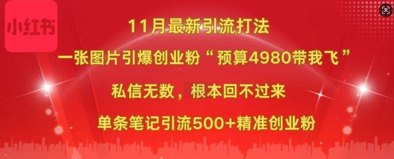 小红书11月最新图片打粉，一张图片引爆创业粉，“预算4980带我飞”，单条引流500+精准创业粉-huitchan网创