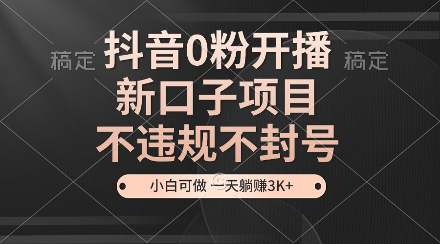 抖音0粉开播，新口子项目，不违规不封号，小白可做，一天躺赚3K+-huitchan网创