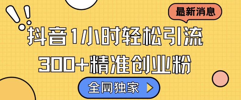 全网独家抖音引流，轻松日引300+精准创业粉【揭秘】-huitchan网创