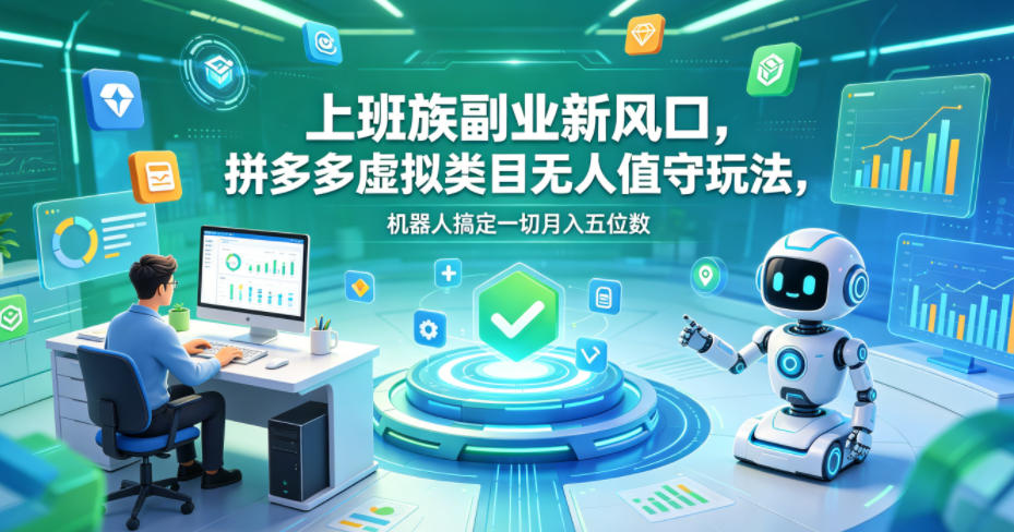 上班族副业新风口，拼多多虚拟类目无人值守玩法，机器人搞定一切月入五位数【揭秘】-huitchan