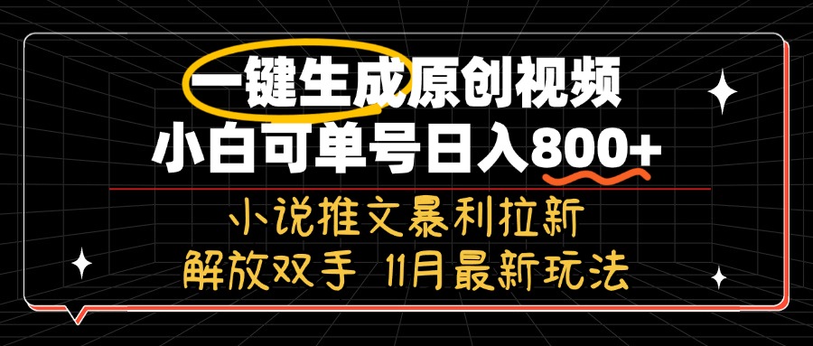 11月最新玩法小说推文暴利拉新，一键生成原创视频，小白可单号日入800+...-huitchan网创