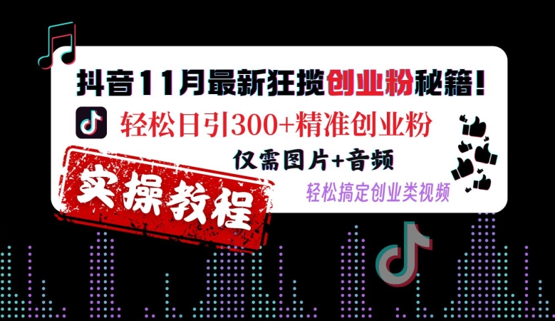 抖音11月最新狂揽创业粉秘籍，轻松日引300+精准创业粉，仅需图片+音频，轻松搞定创业类视频-huitchan网创