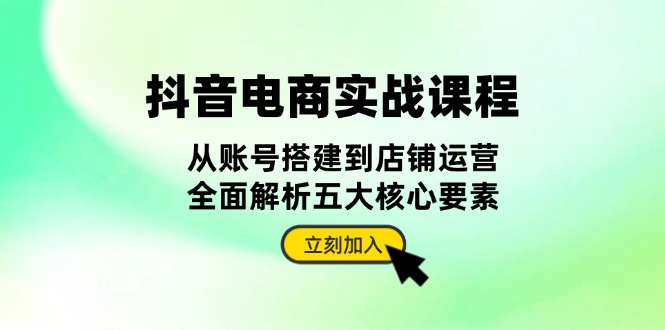 抖音 电商实战课程：从账号搭建到店铺运营，全面解析五大核心要素-huitchan网创