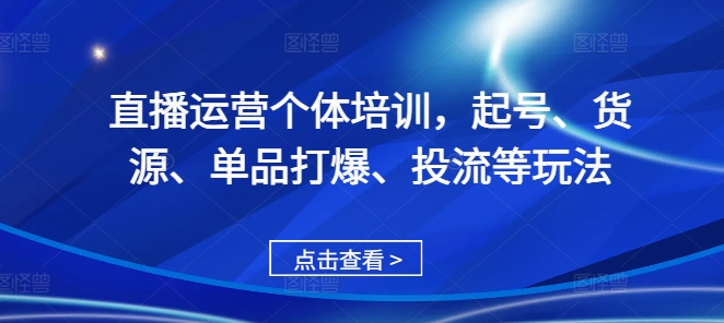 直播运营个体培训，起号、货源、单品打爆、投流等玩法-huitchan网创