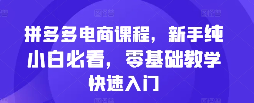 拼多多电商课程，新手纯小白必看，零基础教学快速入门-huitchan网创