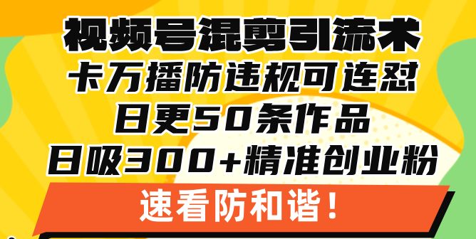 视频号混剪引流技术，500万播放引流17000创业粉，操作简单当天学会-huitchan网创