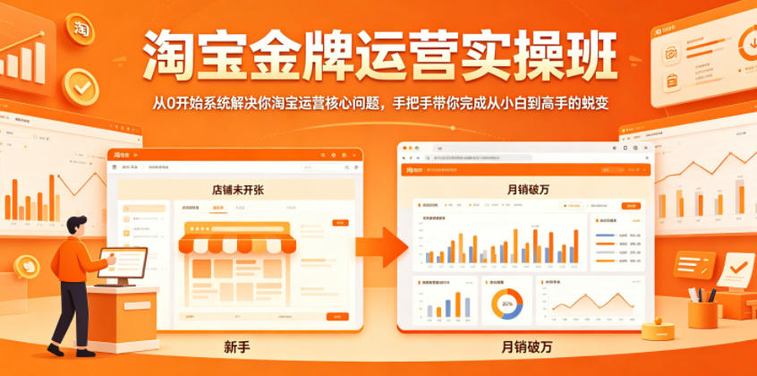 淘宝金牌运营实操班,从0开始系统解决你淘宝运营核心问题,手把手带你完成从小白到高手的蜕变-huitchan网创