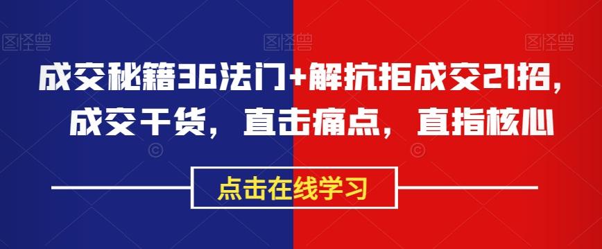 成交秘籍36法门+解抗拒成交21招，成交干货，直击痛点，直指核心-huitchan网创