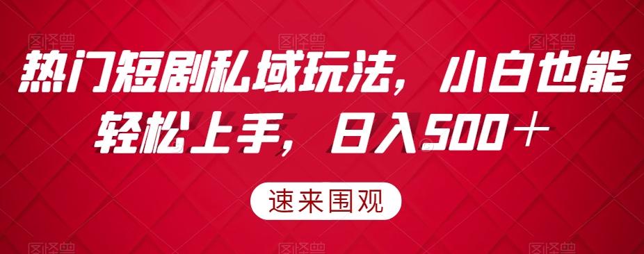 热门短剧私域玩法，小白也能轻松上手，日入500＋-huitchan网创
