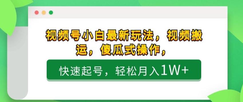 视频号小白最新玩法，视频搬运，傻瓜式操作，快速起号，轻松月入1W+-huitchan网创