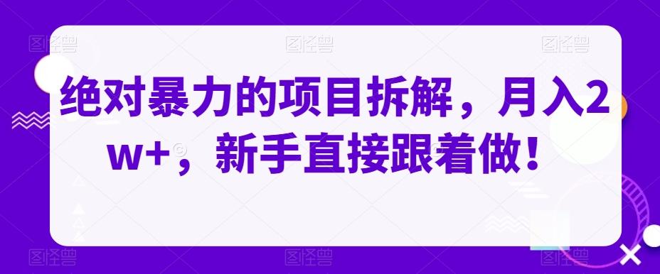 绝对暴力的项目拆解，月入2w+，新手直接跟着做！-huitchan网创