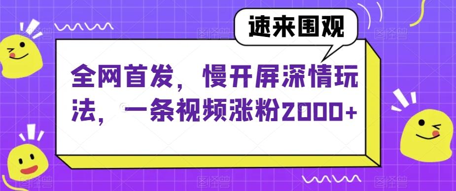 全网首发，慢开屏深情玩法，一条视频涨粉2000+【揭秘】-huitchan网创