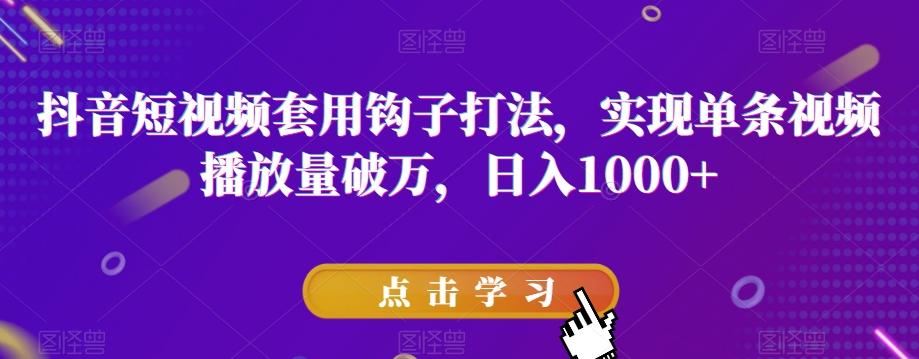 抖音短视频套用钩子打法，实现单条视频播放量破万，日入1000+【揭秘】-huitchan网创
