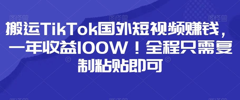 搬运TikTok国外短视频赚钱，一年收益100W！全程只需复制粘贴即可-huitchan网创