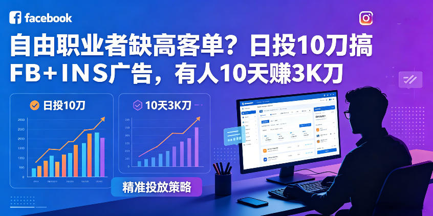 自由职业者缺高客单？日投10刀搞FB+INS广告，有人10天赚3K刀！【原创双语字幕】-huitchan网创