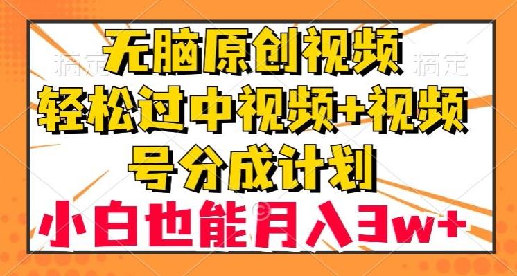 无脑原创视频，轻松过中视频+视频号分成计划，小白也能月入3w+【揭秘】-huitchan网创