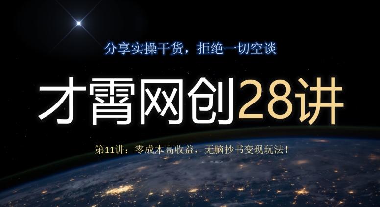 才霄网创28讲第11讲:零成本高收益,无脑抄书变现玩法!