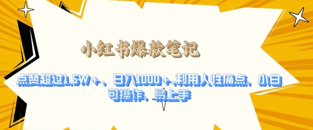 利用人性的痛点，打造爆款笔记，获得点赞超过1.5W+，日入1k【揭秘】-huitchan网创
