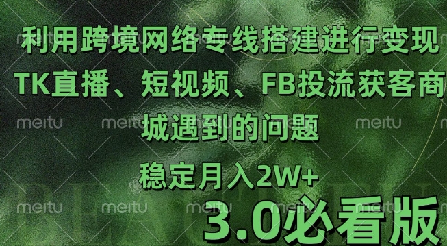 利用跨境电商网络及搭建TK直播、短视频、FB投流获客以及商城遇到的问题进行变现3.0必看版【揭秘】-huitchan网创
