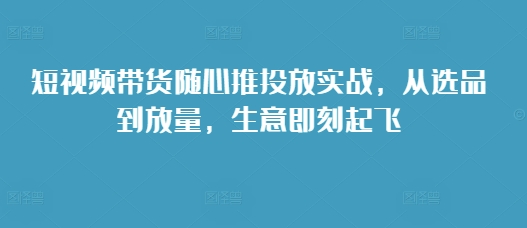 短视频带货随心推投放实战，从选品到放量，生意即刻起飞-huitchan网创