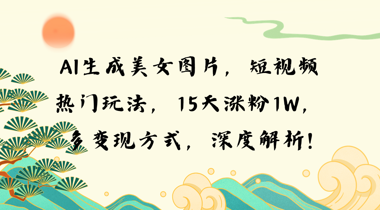 AI生成美女图片，短视频热门玩法，15天涨粉1W，多变现方式，深度解析!-huitchan网创