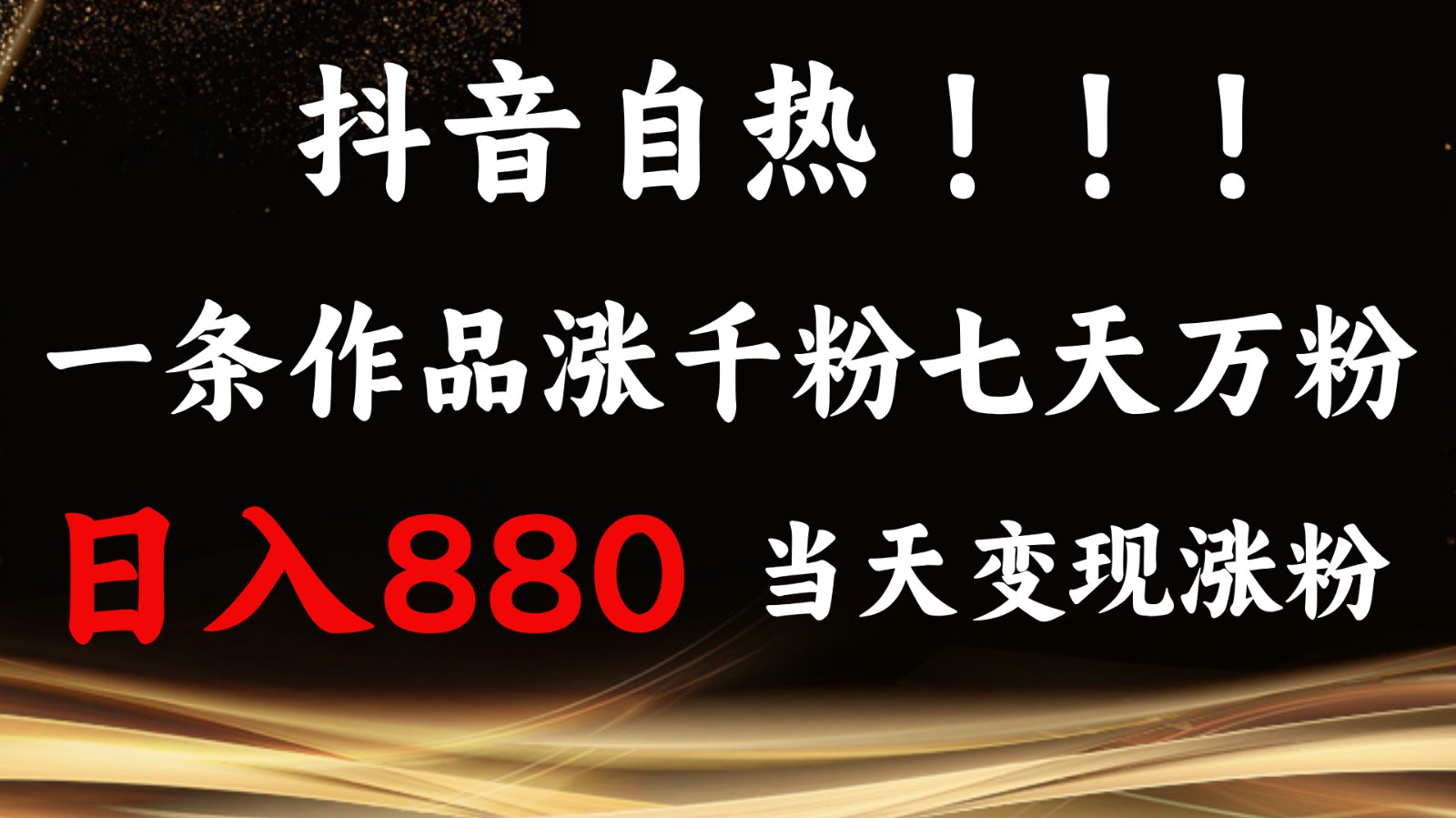 抖音小红书自热，一条作品1000粉，7天万粉，单日变现880收益-huitchan网创
