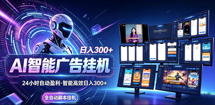 AI智能广告挂G项目，无需人工，单机稳定日入200+，可矩阵放大，24小时不间断刷广告賺收益【揭秘】-huitchan网创