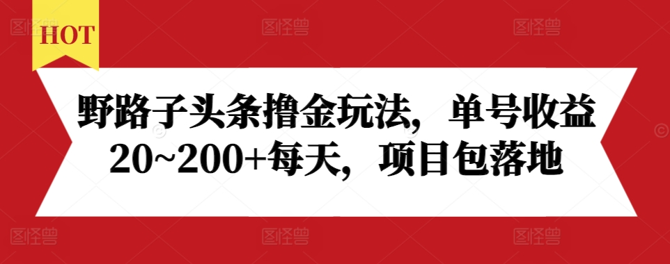 野路子头条撸金玩法，单号收益20~200+每天，项目包落地-huitchan网创
