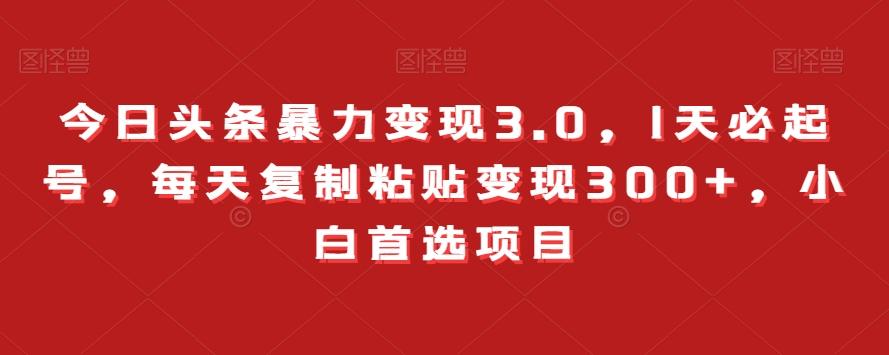今日头条暴力变现3.0，1天必起号，每天复制粘贴变现300+，小白首选项目-huitchan网创