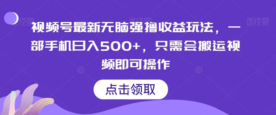 视频号最新无脑强撸收益玩法，一部手机日入500+，只需会搬运视频即可操作-huitchan网创