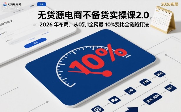 无货源电商不备货实操课2.0，2026年布局，从0到1全网最低10%费比全链路打法【更新26年5月19日】-huitchan网创