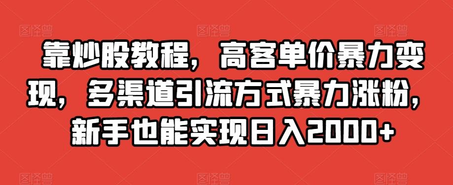 靠炒股教程，高客单价暴力变现，多渠道引流方式暴力涨粉，新手也能实现日入2000+【揭秘】-huitchan网创