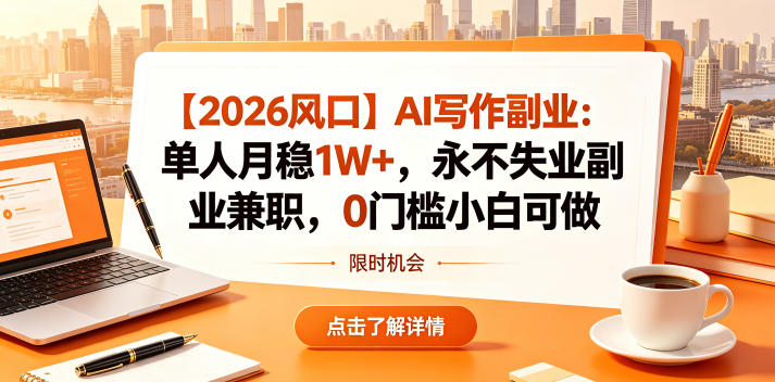 【2026风口】AI写作副业：单人月稳1W+，永不失业副业兼职，0门槛小白可做【揭秘】-huitchan网创