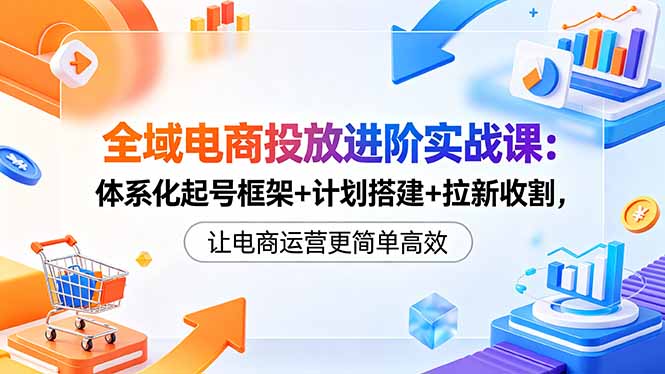 全域电商投放进阶实战课：体系化起号框架+计划搭建+拉新收割，让电商运营更简单高效-huitchan网创