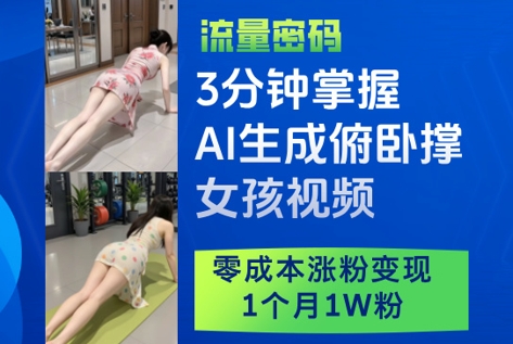 3分钟掌握AI生成俯卧撑女孩视频，零成本涨粉变现，1个月1W粉-huitchan网创