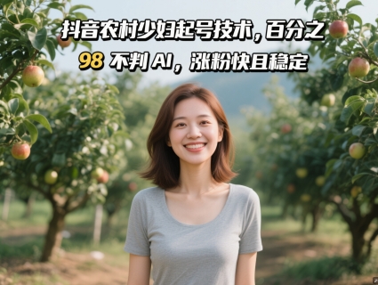 抖音农村少妇起号技术，百分之98不判AI，涨粉快且稳定-huitchan网创
