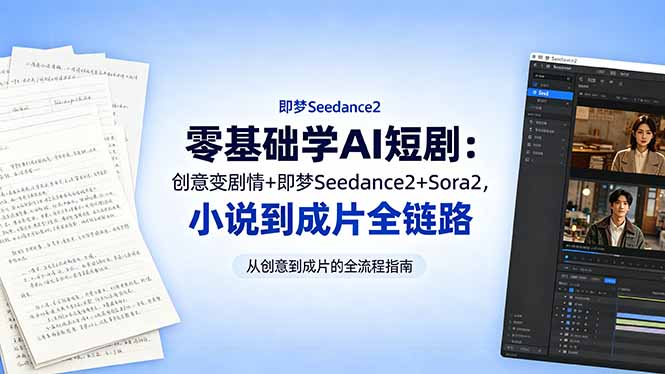 零基础学AI短剧：创意变剧情+即梦Seedance2+Sora2，小说到成片全链路-huitchan网创