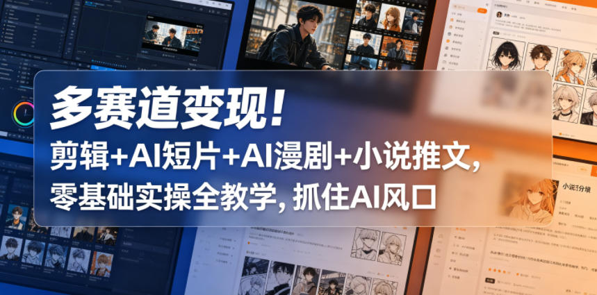 多赛道变现！剪辑+AI短片+AI漫剧+小说推文，零基础实操全教学，抓住AI风口-huitchan网创