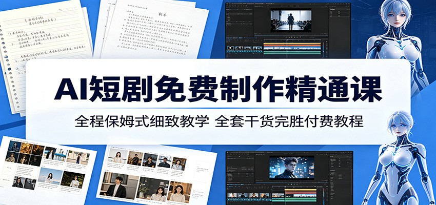 AI短剧免费制作精通课：全程保姆式细致教学，全套干货完胜付费教程-huitchan网创