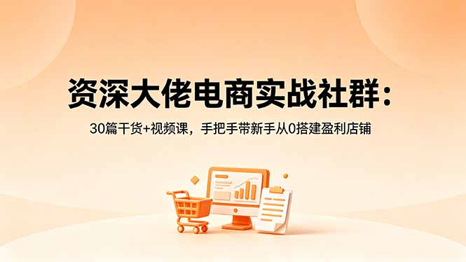 资深大佬电商实战社群：30篇干货+视频课，手把手带新手从0搭建盈利店铺-huitchan网创