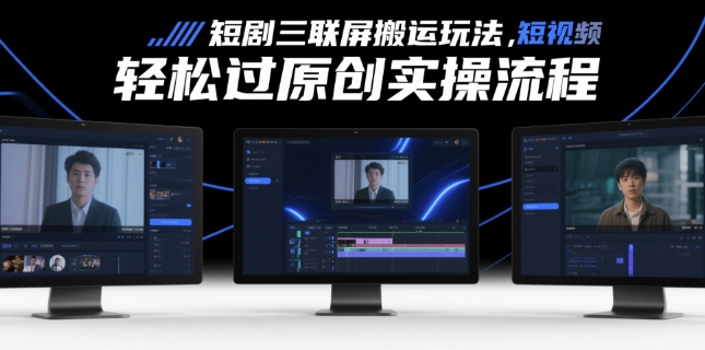 短剧三联屏搬运玩法，短剧搬运轻松过原创实操流程-huitchan网创